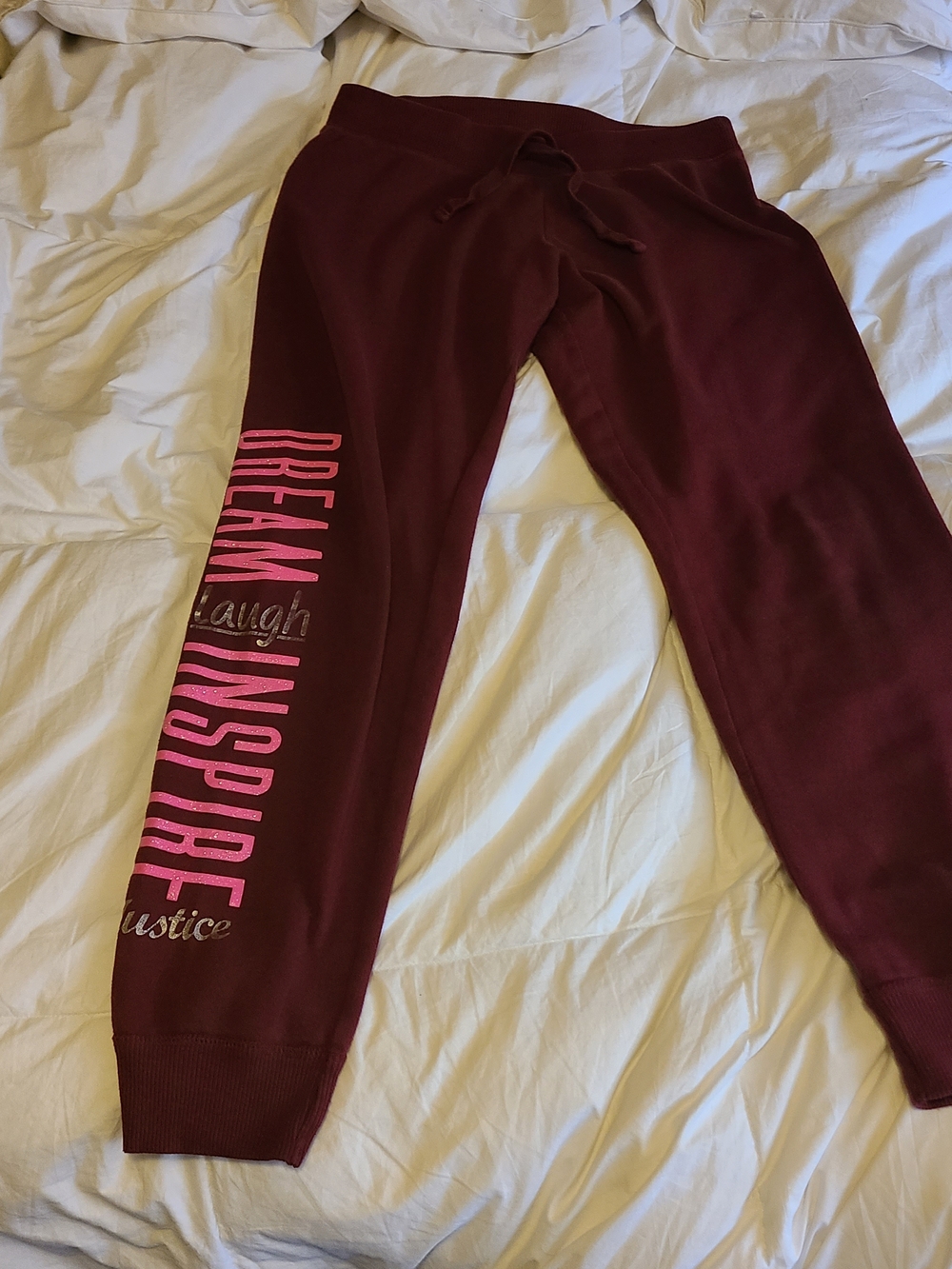 Justice Maroon Sweatpants with Pink Side Lettering